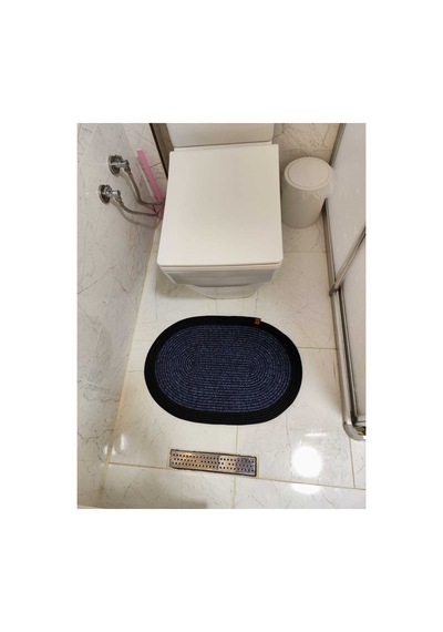 Jüt Hasır Tek Li,banyo Paspası,bohem Tarzı Banyo Takımı, Paspas/40x60 Kırçılmavi Siyah Kırçılmavi Siyah