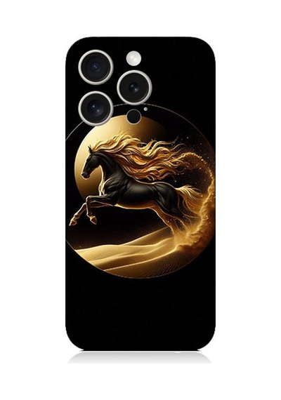 Apple Uyumlu iPhone 15 Pro Altın At Desenli Silikon Kılıf Silikon