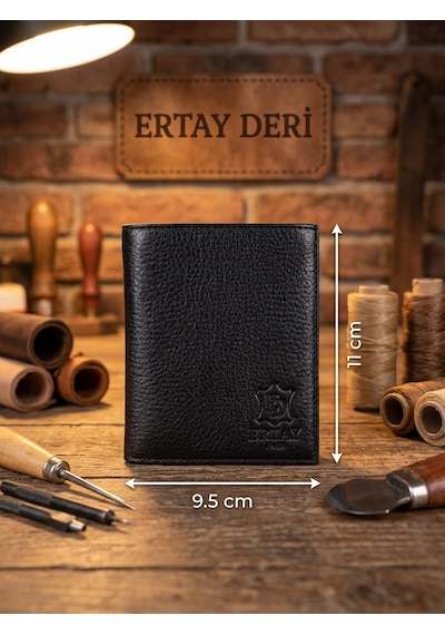 Ertay Deri % 100 Hakiki Deri El Yapımı Çok Bölmeli Cüzdan & Kartlık Siyah New Model Açık Siyah