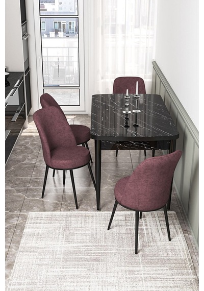 Canisa Concept Kor Serisi, 70x114 Açılabilir Yemek Masası Takımı, Siyah Mermer Desen Masa Ve 4 Gülkurusu Sandalye Masa Siyah Mermer Sandalyeler Gülkurusu Canisa Concept Kor Serisi, 70x114 Açılabilir Yemek Masası Takımı, Siyah Mermer Desen Masa Ve 4 Gülkurusu Sandalye Masa Siyah Mermer Sandalyeler Gülkurusu