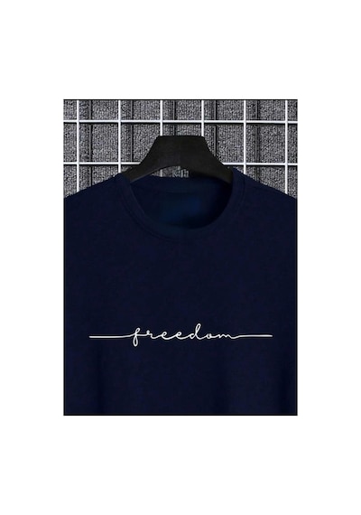 Medinenur Froodom Yazı Detaylı Basic T-shirt Lacivert