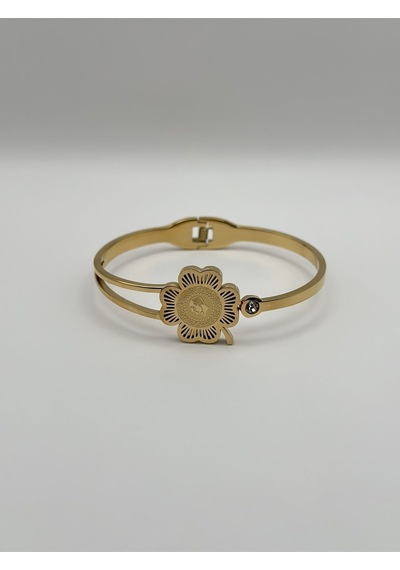 Arnes Jewelry Çelik Yoncalı Çeyrekli Zirkon Taşlı Kelepçe Ar207nes Gold