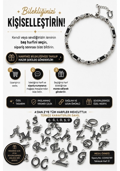 Rodyum Gümüş Kaplama B-102 Kromix Çelik Erkek Bilelik 3+1 Gravürlü Otantik Siyah Zirkon Taşlı Harfli 5 Mm Kalınlık Gümüş
