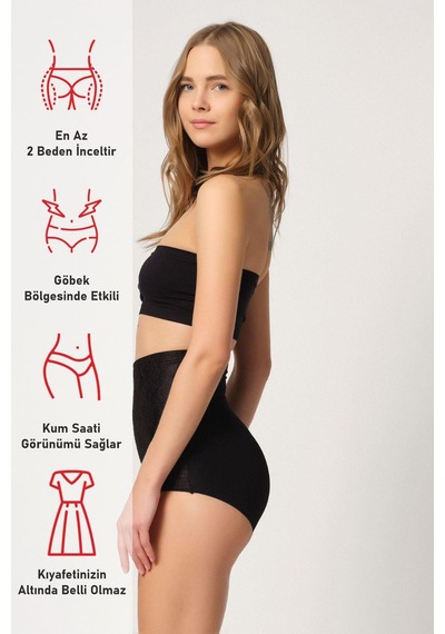 Siyah Mı Emay 2842 Lazer Dantelli Slip Korse Siyah