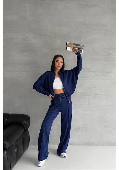 Dip Moda Kadın Oversize Likralı Eşofman Takımı Dpnbg001 Lacivert