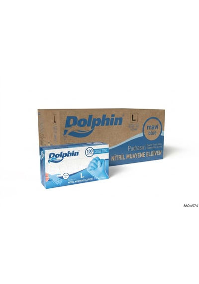 Şeylişeyler - Dolphin Mavi Nitril Eldiven L Beden Large Pudrasız Muayene Eldiveni - 5 Paket 500 Adet