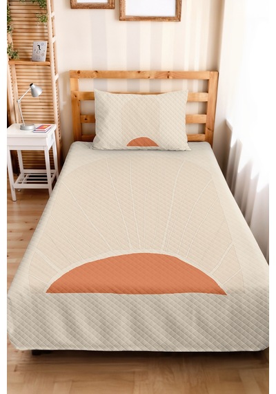Minimal Güneş Ekru Genç Odası Tek Kişilik Boho Pike Takımı-modern 160x220cm Kapitone Yatak Örtüsü Keten Toprak Dengesi
