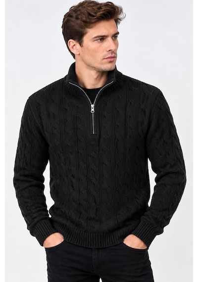 Classics Men Turbulance Erkek Dik Yaka Yarım Fermuar Triko Kazak 7835 Siyah