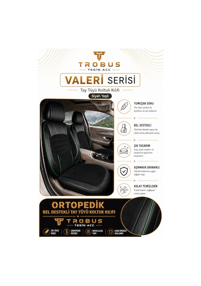 Bmw 3 Serisi E36 1993-2000 Uyumlu Valeria Serisi Siyah Yeşil Bel Destekli Tay Tüyü Koltuk Kılıfı