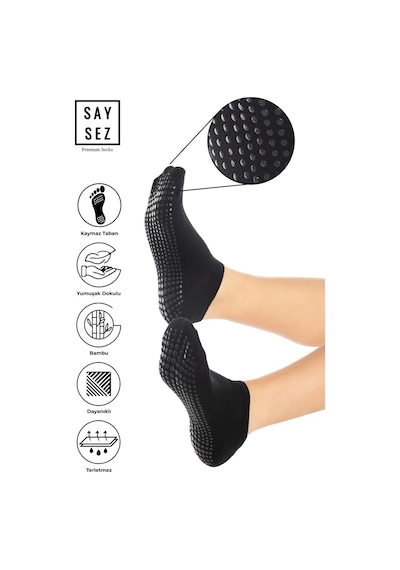 Saysez Bambu Kadın Kaydırmaz Taban Siyah Silikon Baskı Pilates Yoga Fitness Dans Aktivite Patik Çorabı Renkli
