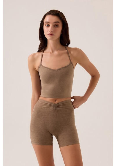 Los Ojos X Ece Mocha Melanj Kalp Yaka Spor Sütyeni Sweetheart Neck Top Mocha Melanj Mocha Melanj