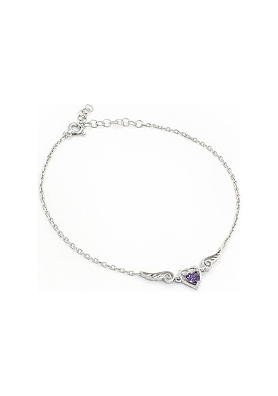 Brezza Lusso Jewelry Ametist Taşlı Melek Kanatlı Minik Kalp Kadın Gümüş Bileklik