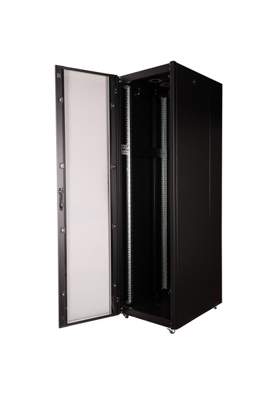 Lande Demonte 42u 600x800 Hyperline Dikili Tip Rack Kabinet Siyah Ön Cam Kapak / Tekerlekli