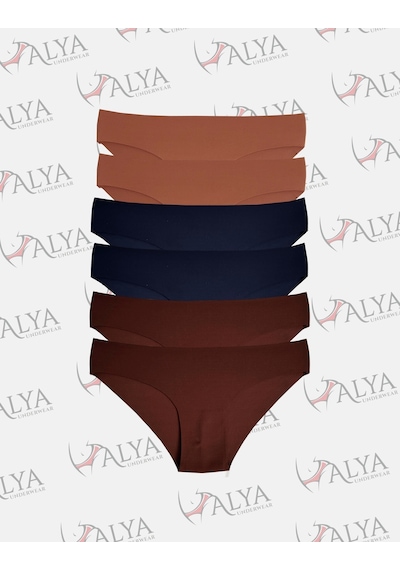 Alya Underwear Basic Lazer Kesim Kadın Bikini Külot Dikişsiz Kadın Slip - Ultra Esnek Ve Rahat 6'lı Paket Kiremit - Kahve - Lacivert