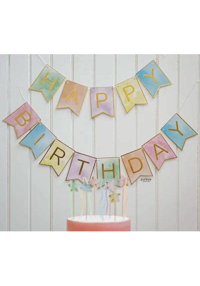 Makaron Renkli Gold Yaldızlı Happy Birthday Banner Doğum Günü Parti Süsü Tüm Yaşlar