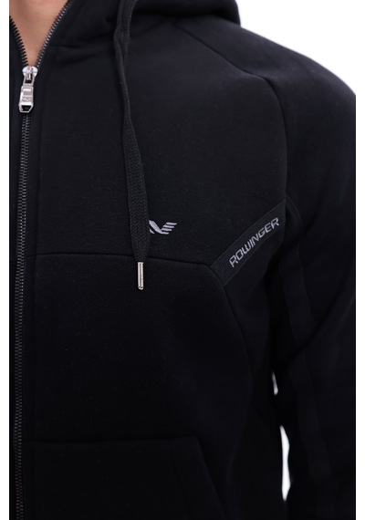Rowinger 3 İplik Kalın Dokulu Parçalı Görünümlü Kapüşonlu Tam Fermuarlı Erkek Sweatshirt Navyblue