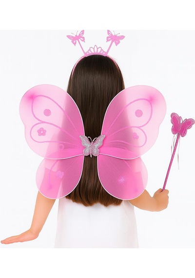 Pembe Kelebek Kız Seti 50 Cm Kelebek Kanadı, Taç Ve Asa