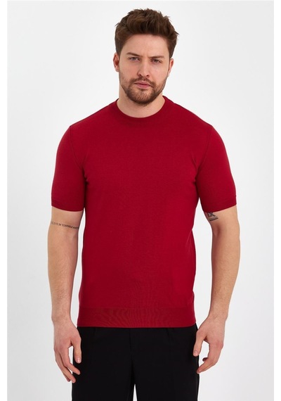 Cool Tarz Kırmızı Erkek Yarım Balıkçı Düz Triko T-shirt-trz19129r06s Kırmızı Kırmızı
