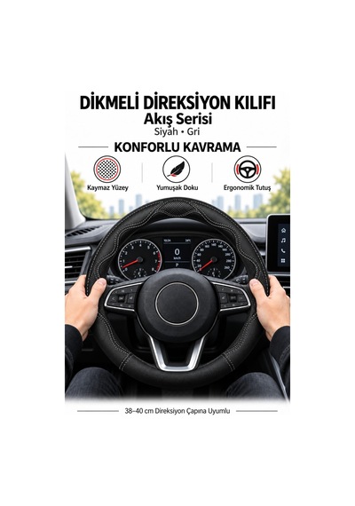 Trobus Ford Transit Connect 2002-2013 Uyumlu Dikmeli Direksiyon Kılıfı Akış Siyah Gri Siyah - Gri