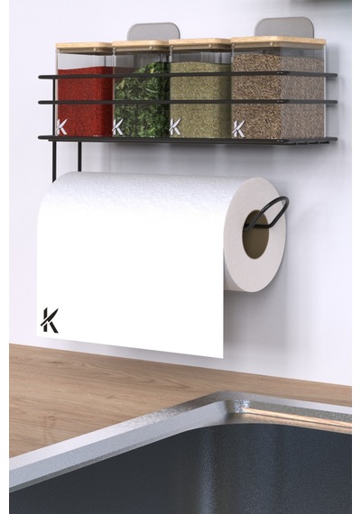 Karteya 3'lü Avantajlı Set Kanguru, 10 Kancalı Kupa Askılığı, Havlulu Raf Siyah Set Siyah