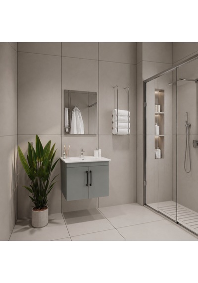 Creavit D20 Banyo Dolabı Seti Çekmeceli 80 Cm Gri