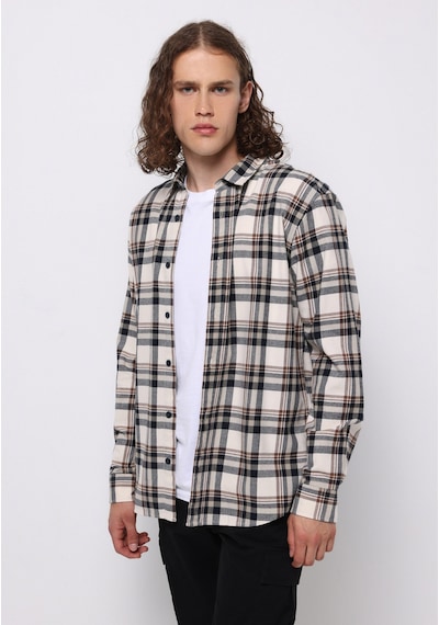 Colin's Colins Regular Fit Shirt Neck Ekoseli Erkek Ekru Uzun Kol Gömlek Cl1076507 Q1.v1 Ecr Ekru