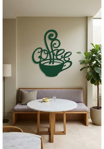 Coffee Metal Duvar Tablosu - Duvar Dekoru - Yeşil - 42 X 50 Cm
