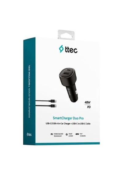 Ayrex Ttec Smartcharger Duo Pd 48w Araç Hızlı Şarj Aleti Usb-c+usb-a - Usb-c-usb-c 3a Kablo Siyah 2ckp02cs