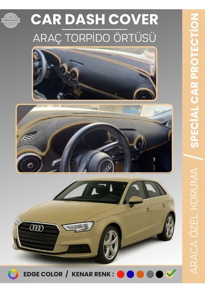 Audi A3 2013-2020 Torpido Örtüsü Ön Göğüs Koruma Torpido Koruma Araca Özel Kaymaz Kolay Montaj - 670 Stiloto