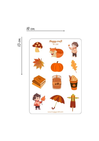 Sonbahar Temalı Turuncu/kahverengi Renkli Sevimli Balkabağı Tilki Sticker Seti - 12 Parça - Hc191 Standart