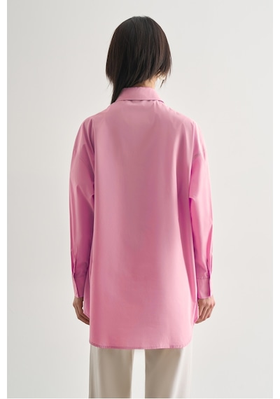 Mizalle Premium Saf Pamuk Pembe Oversize Gömlek Pembe