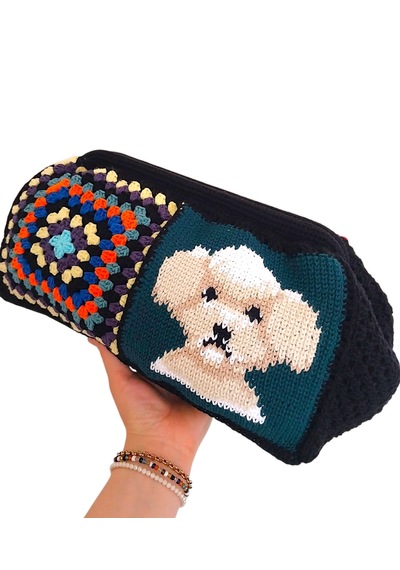 Kemzey Handmade Hayvan Desenli Siyah El Çantası , El Yapımı Kadın Çantası Siyah