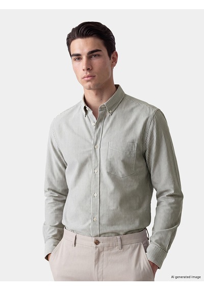 Lcwaıkıkı Classic Yeşil Regular Fit Çizgili Gabardin Erkek Gömlek
