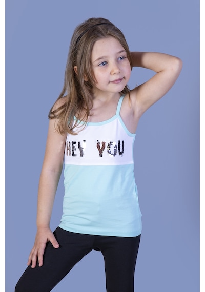 Toontoy Kids Toontoy Kız Çocuk Çevirmeli Pullu Hey You Baskılı Atlet Mint Yeşili