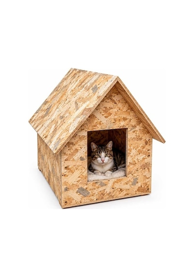 Reyo Kedi Evi Dış Ortam Uygun Ahşap Kedi Yuvası Kedi Barınağı Rüzgar ve Soğuğa Dayanıklı Osb Malzeme 46 x 34 x 34 CM CAT26