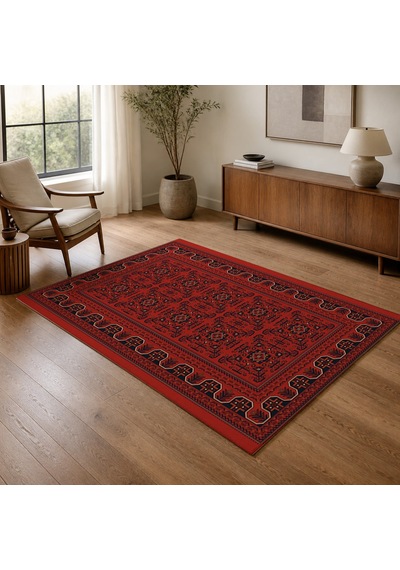 Kartela Halı Afgan Halı Jüt Taban Dokuma Halı Kırmızı - 200 X 300 Cm
