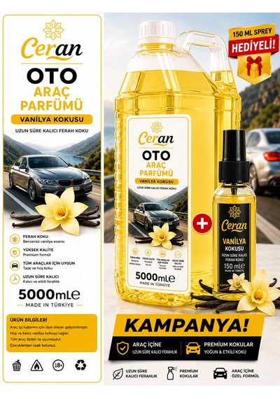 Oto Araç Parfümü 5 Litre Vanilya Kokulu 150 Ml Koku Hediye 001