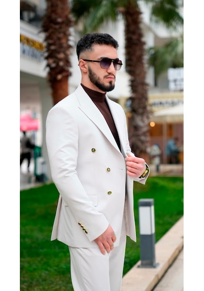 Dupont Classics Dupont Erkek Slim Fit 6 Drop Kruvaze Sivri Yaka Çift Yırtmaç Takım Elbise Beyaz Dupont Classics Dupont Erkek Slim Fit 6 Drop Kruvaze Sivri Yaka Çift Yırtmaç Takım Elbise Beyaz