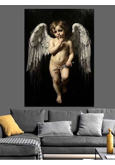 Kanatlı Küçük Aşk Meleği Cupid Dekoratif Kanvas - Mdf Ahşap Tablo