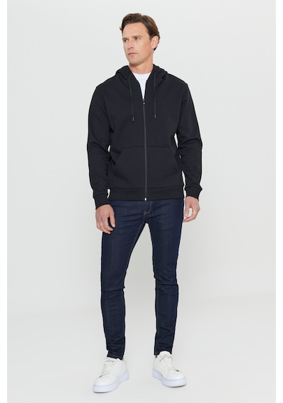 AC&Co / Altınyıldız Classics Standart Fit Normal Kesim Kapüşonlu Fermuarlı Erkek Sweatshirt - Siyah