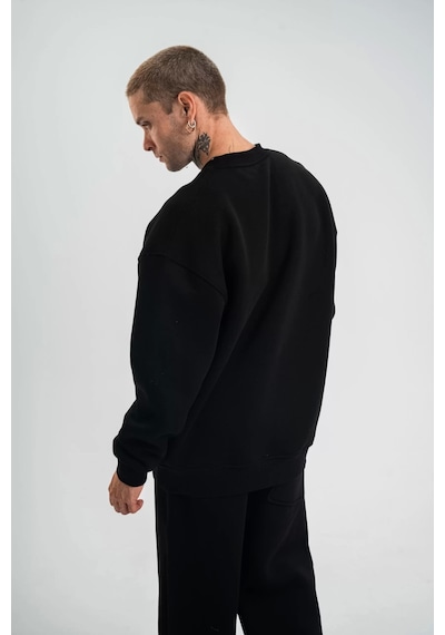 Uzun Kol Bisiklet Yaka Basic Sweatshirt - Siyah Siyah
