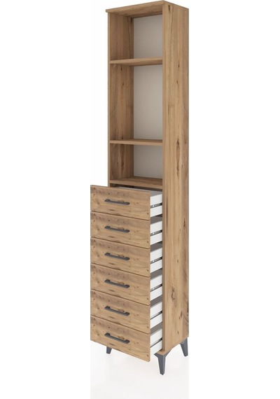 Arges Dolap 3 Raflı 6 Çekmeceli 44x30x221 Çam-çam Çam