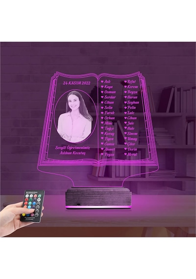 Luvivia Öğretmenler Günü Hediyesi Fotoğraflı 3d Lamba - Masa Gece Lambası Şeffaf