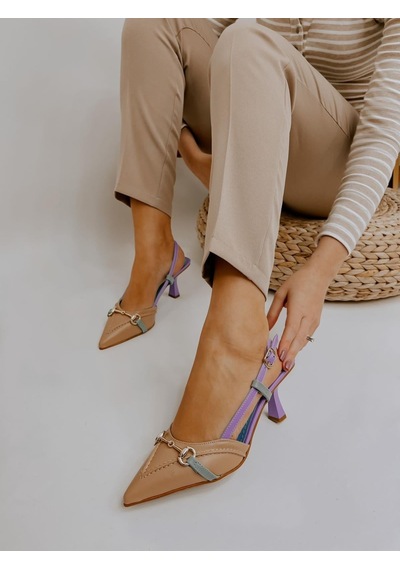Ervanın Butiği Ten Yeşil Deri Moss Toka Detay Kadın Stiletto-3631