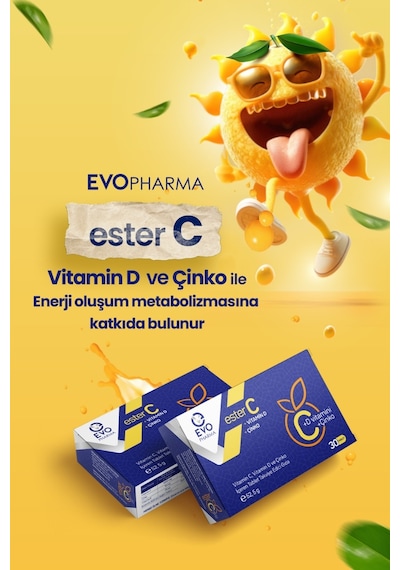 Evo Pharma Ester C - D Vitamini ve Çinko İçeren Takviye Edici Gıda 30 Tablet