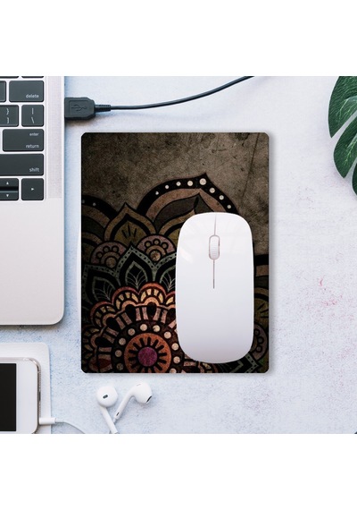 Sonictouch Mandala Desenli Kahverengi Çiçekli Kaydırmaz Gaming Oyuncu Dikişsiz Mouse Pad/ped 17x21cm