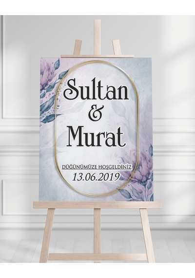 Söz Nişan Düğün İçin 50x70 Karşılama Panosu - Renkli Çiçek Tasarımlı 1 Beyaz