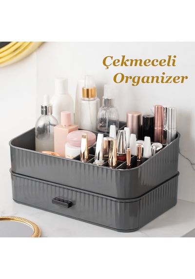 Porsima 0619 Çekmeceli Takı Organizeri Makyaj Düzenleyici Kutu Antrasit