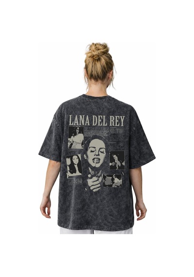 Sevbano Lana Del Rey Şarkıcı Sırt Baskılı Unisex Oversize Vintage Yıkamal Siyah