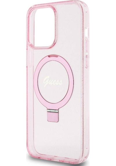 Apple Uyumlu iPhone 15 Pro Max Kılıf Guess Lisanslı Magsafe Özellikli Simli Ring Standlı